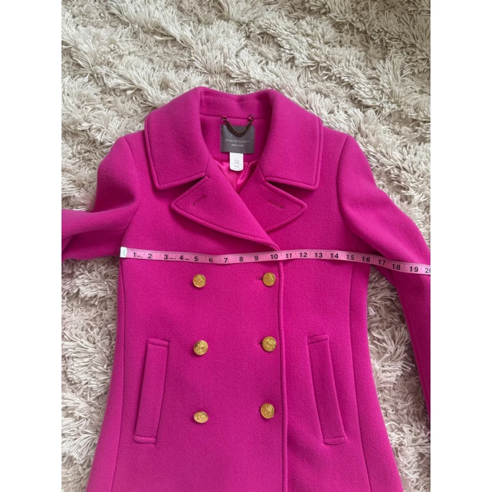 Women's J.Crew Pink Stadium Cloth Pea Coat Size 2 - Picture 4 of 9